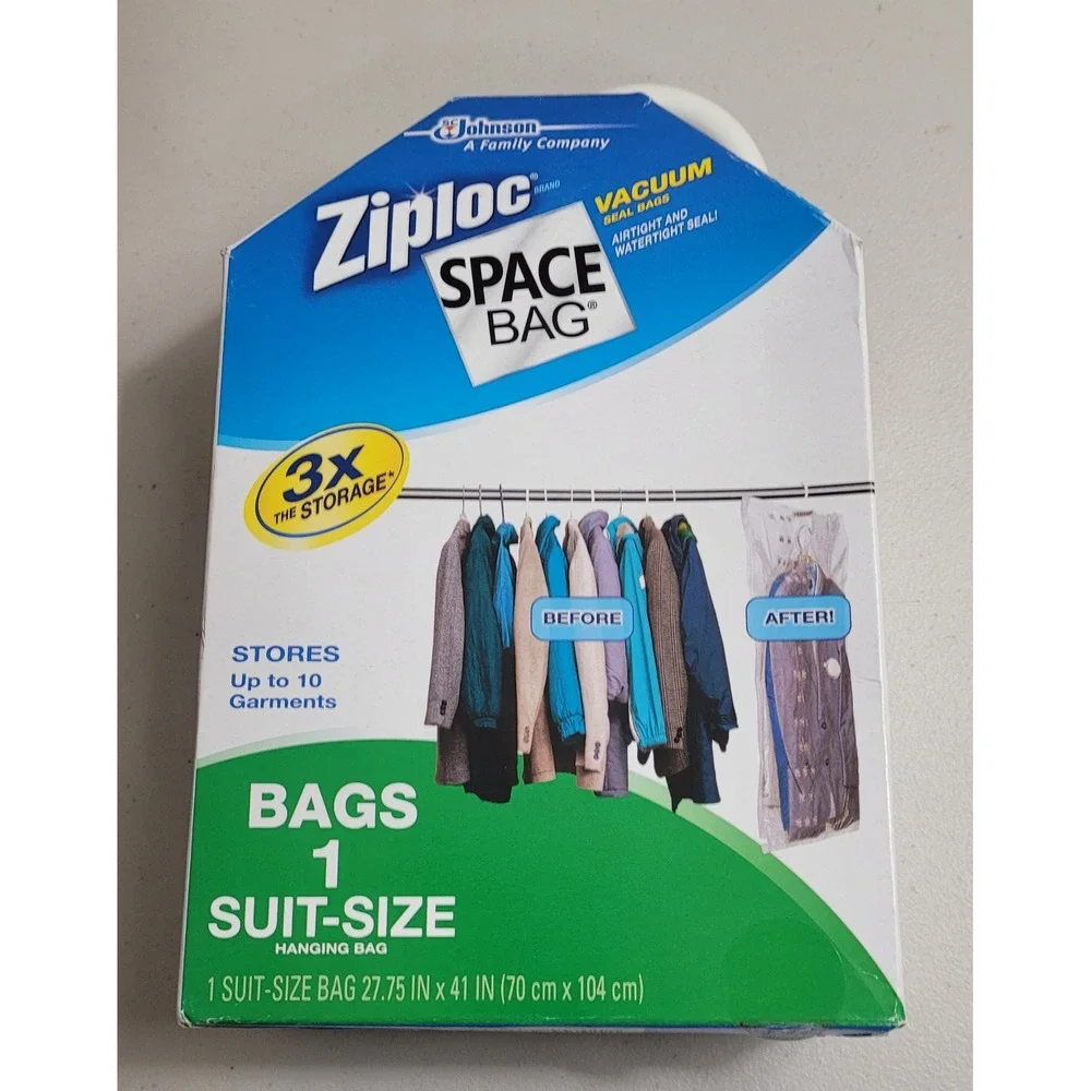 Ziploc Space Bag Hanging Vacuum Seal Suit Size 27.75x41 holds 10 Garments NEW